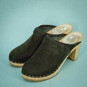 Maguba 39 Size 9 Berkely Black Nubuck Leather Wood Sole Scandinavian Clogs Shoes
